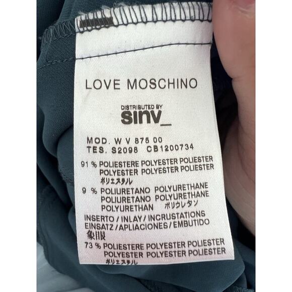 Love Moschino Size 6 Teal Belted Shirt Dress Short Sleeve Tie Front Women’s - Picture 6 of 13